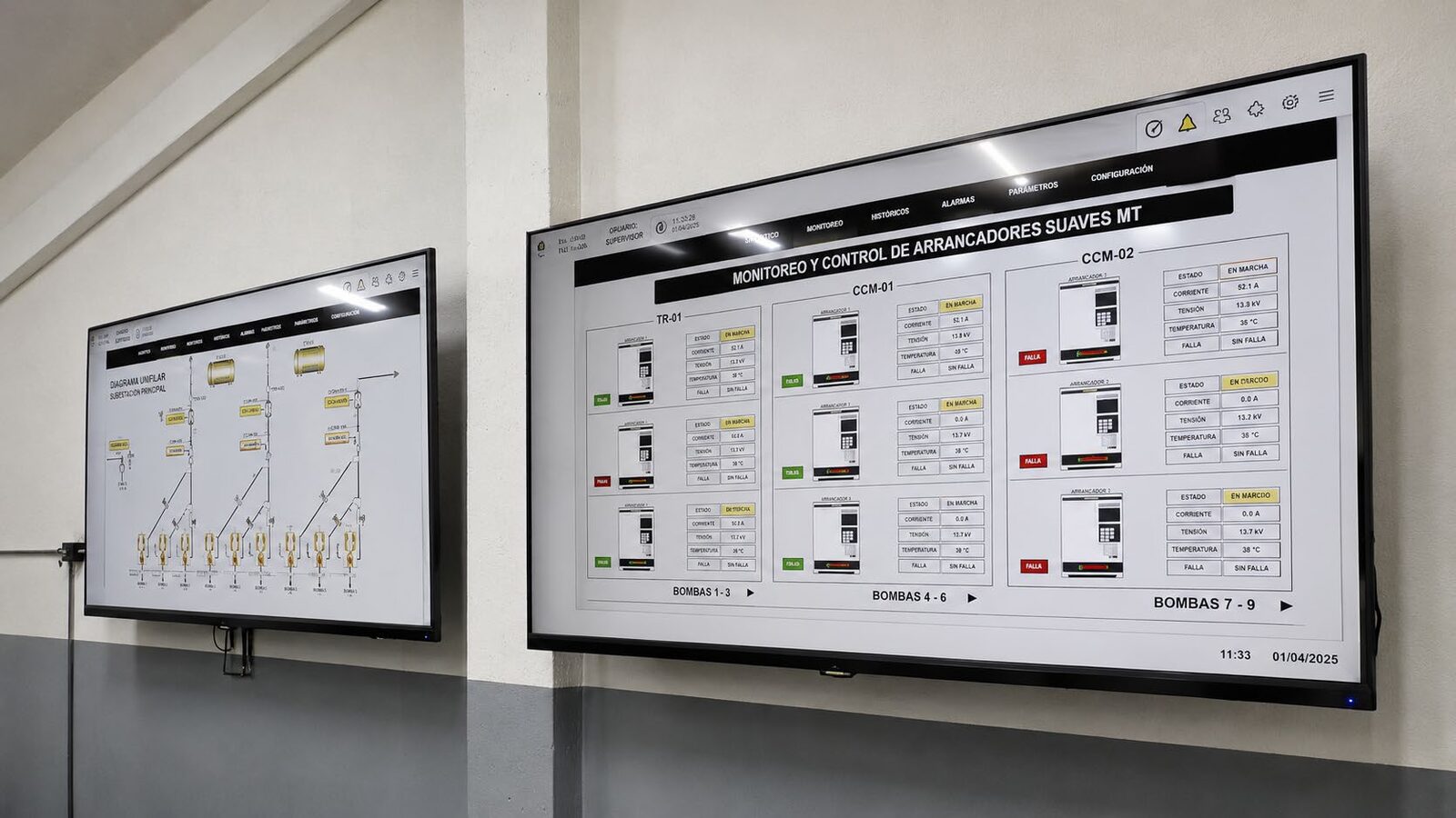 Pantallas del SCADA atvise® en la sala de operación